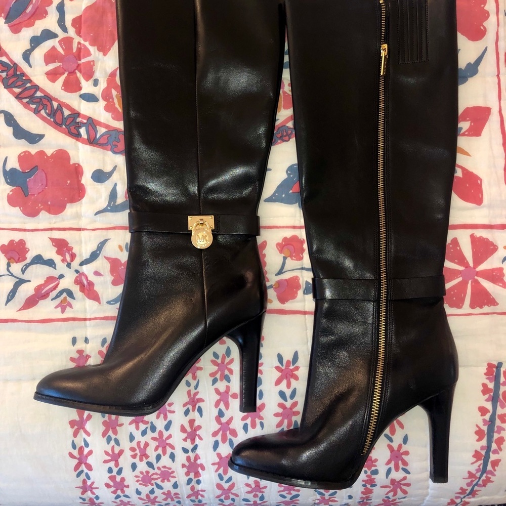 Michael Kora Black Leather High Knee Boots Size 7